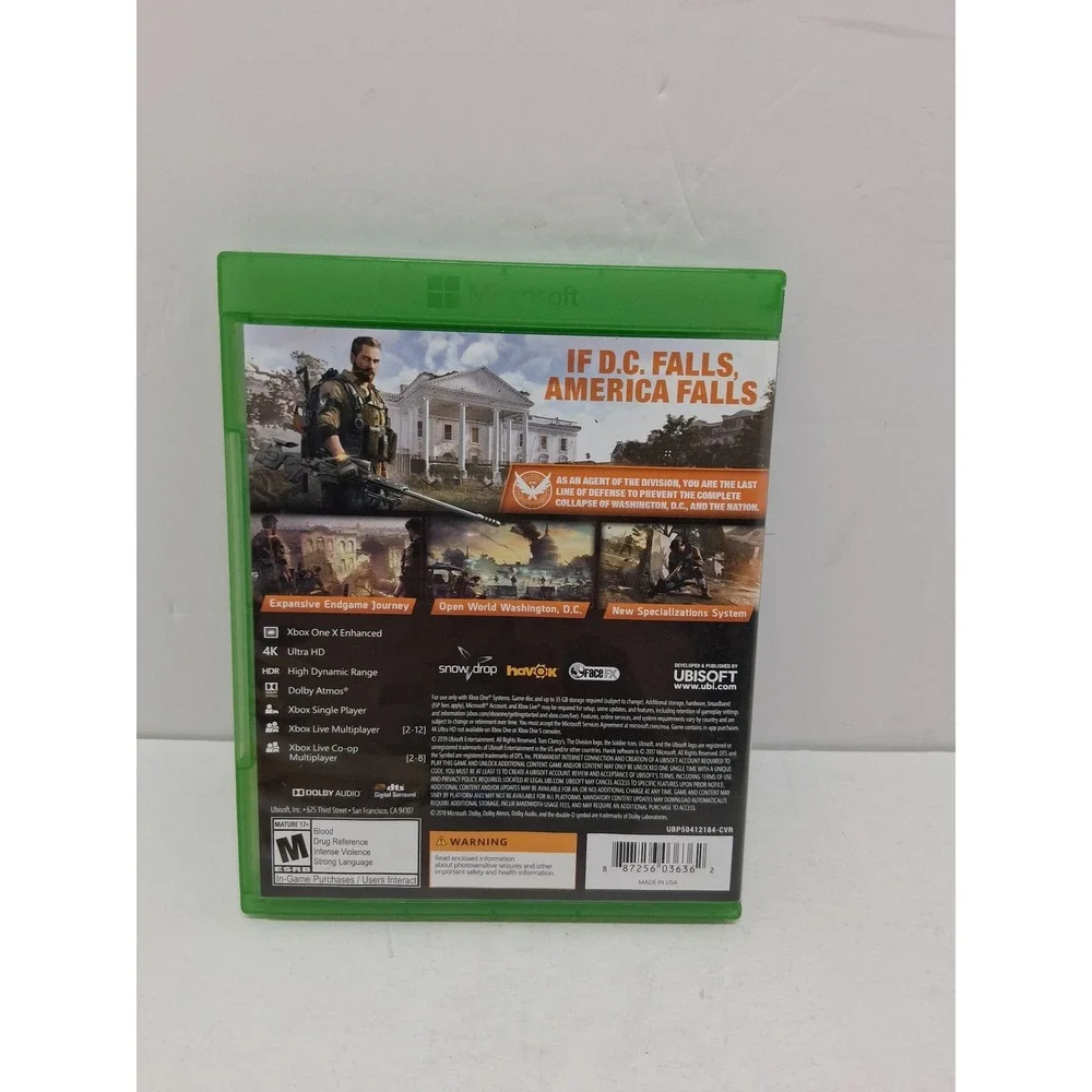 Tom Clancy's The Division 2 Xbox One Video Game Ubisoft 4K HDR Action RPG